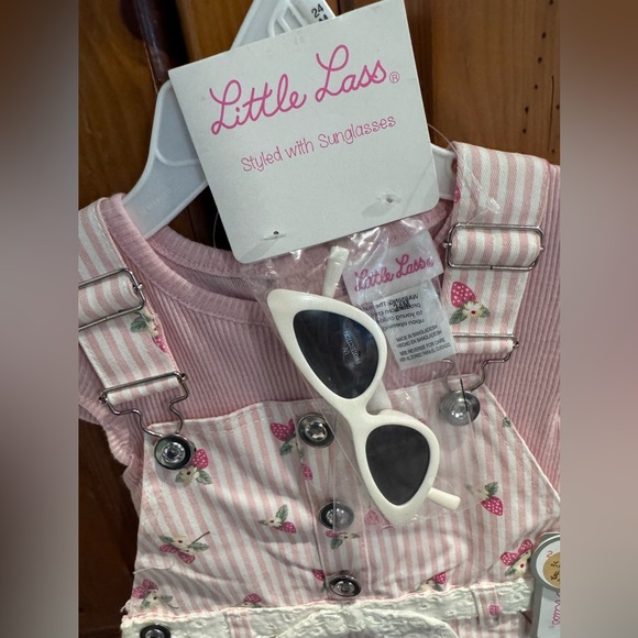 Little Lass Pink Striped Overalls with Sunglasses - Picture 2 of 4